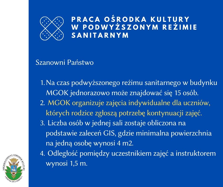 Praca Ośrodka Kultury w podwyższonym reżimie sanitarnym